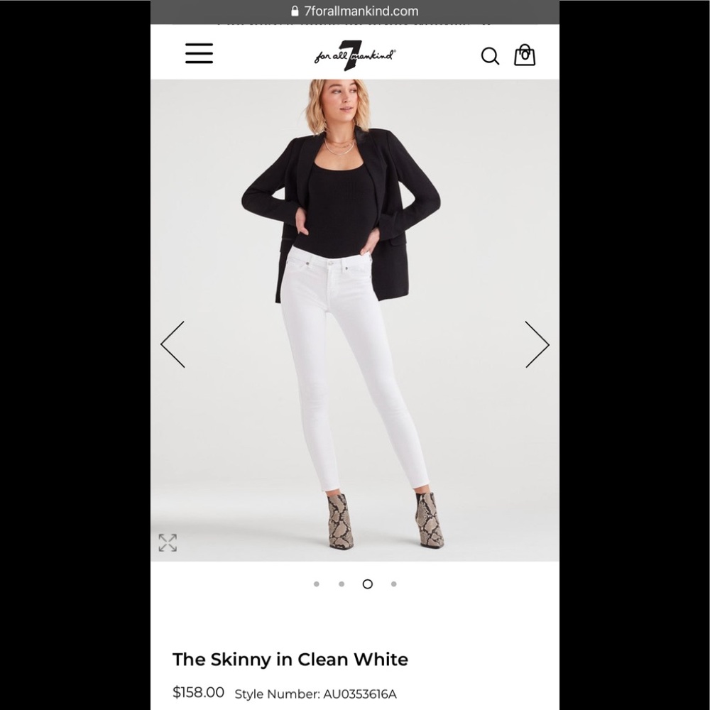 7 For All Mankind Skinny Jeans White 29